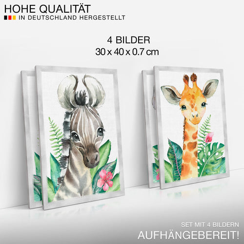 Novart Bilder Tiere Afrika - Fertig Zum Aufhängen - Kein Extra Rahmen benötigt - Wandbilder Set Kinderzimmer Mädchen Junge - N017347a