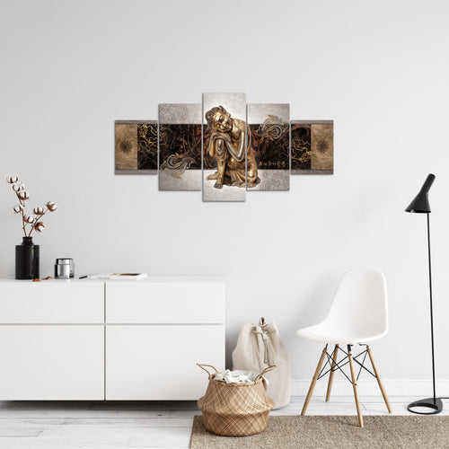 Runa Art Bild Wohnzimmer Schlafzimmer Buddha Zen 5 Teilig Feng Shui Beige Wandbilder auf Vlies Leinwand 041353c