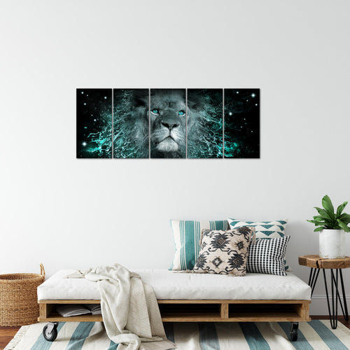 Runa Art Bild Afrika Löwe Wandbilder auf Vlies Leinwand 5 Teilig Wanddekoration Wohnzimmer Schlafzimmer 040756b