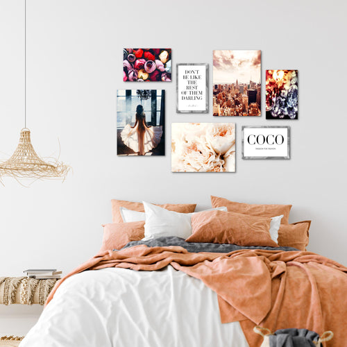 Novart Wandbilder Fashion - KOMPLETT AUFHÄNGFERTIG - New York Wohnzimmer Mädchen Teenager - 7 Moderne Mood-Bilder - N016271a