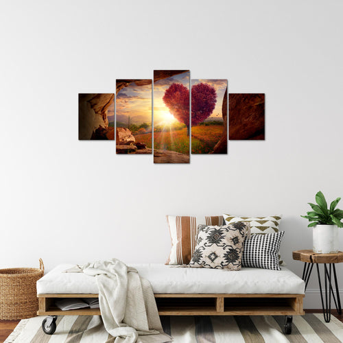 Runa Art Bild Wohnzimmer Schlafzimmer Natur Gebirge 5 Teilig Baum Herz Beige Rosa Wandbilder auf Vlies Leinwand 607653c
