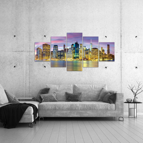 Runa Art - Bilder New York City 200 x 100 cm 5 Teilig XXL Wanddekoration Design Lila Bunt 010051c