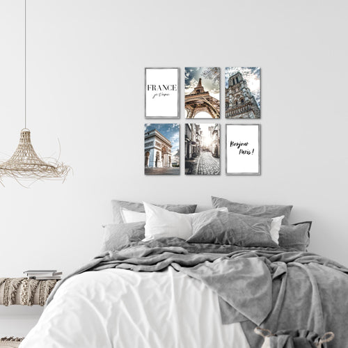 Novart Wandbilder Set Paris France - KOMPLETT AUFHÄNGFERTIG - Made in Germany - Moderne Bilder  Wohnzimmer Schlafzimmer - N005164a