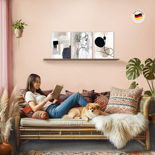 Novart Wandbilder Set Abstrakt - KOMPLETT AUFHÄNGFERTIG - Wohnzimmer Schlafzimmer Büro Deko - 3 Moderne Bilder Minimalismus - N041535a