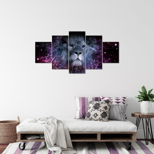 Runa Art Bild Wohnzimmer Schlafzimmer Sternzeichen Löwe 5 Teilig Abstrakt Tiere Lila Wandbilder auf Vlies Leinwand 040753c