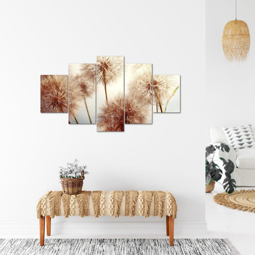 Runa Art Bild Wohnzimmer Schlafzimmer Blumen Pusteblumen 5 Teilig Natur Beige Wandbilder auf Vlies Leinwand 042053b