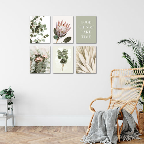 Novart Wandbilder - KEIN EXTRA RAHMEN BENÖTIGT - Wohnzimmer Schlafzimmer - Bilder Modern Grün Blätter - Boho Beige - N023065a