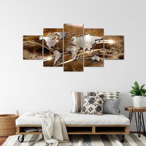 Runa Art - Bilder Weltkarte 200 x 100 cm 5 Teilig XXL Wanddekoration Design Braun 106851b