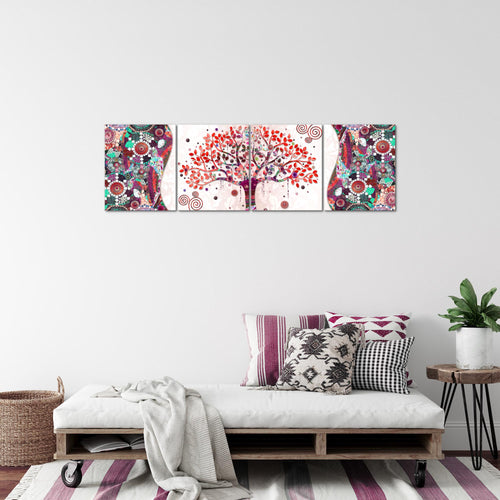 Runa Art Bilder Set 4 Teilig Gustav Klimt Baum des Lebens Wandbilder XXL Wohnzimmer 160 x 50 cm Rosa Modern 004646c