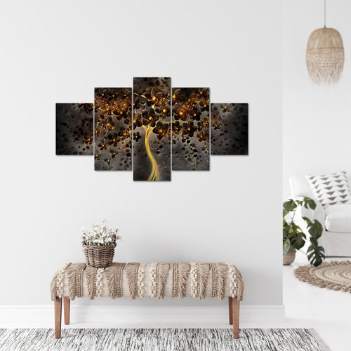 Runa Art Bild Wohnzimmer Schlafzimmer Blumen 5 Teilig Abstrakt Baum Schwarz Gold Wandbilder auf Vlies Leinwand 039753c