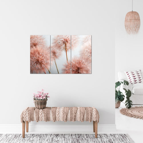 Runa Art Wandbilder Blumen Pusteblumen Bild XXL Wohnzimmer Schlafzimmer Grau Rosa Natur 120 x 80 cm 3 Teilig 042031a