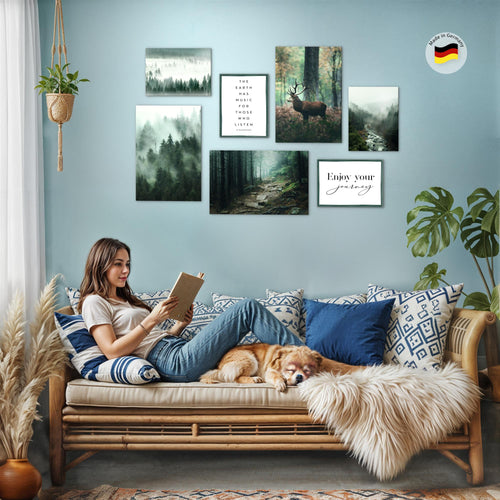 Novart Bilder Landschaft - KOMPLETT AUFHÄNGFERTIG - Waldlandschaft Wohnzimmer Schlafzimmer Büro - 7 Moderne Mood - Bilder - N004672a