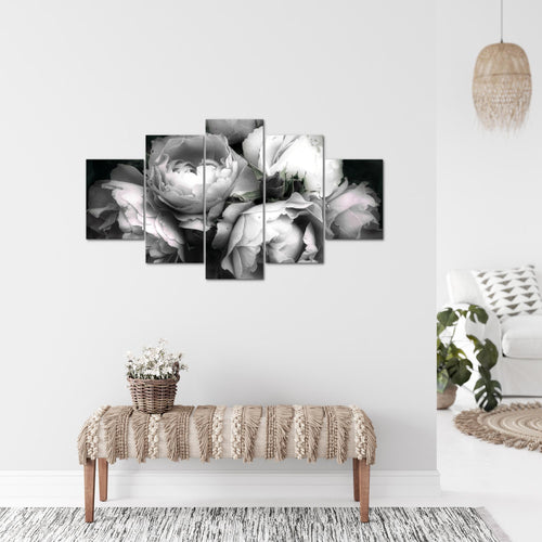 Runa Art Bild Wohnzimmer Schlafzimmer Blumen Rosen 5 Teilig Vintage Schwarz Bunt Wandbilder auf Vlies Leinwand 039153c