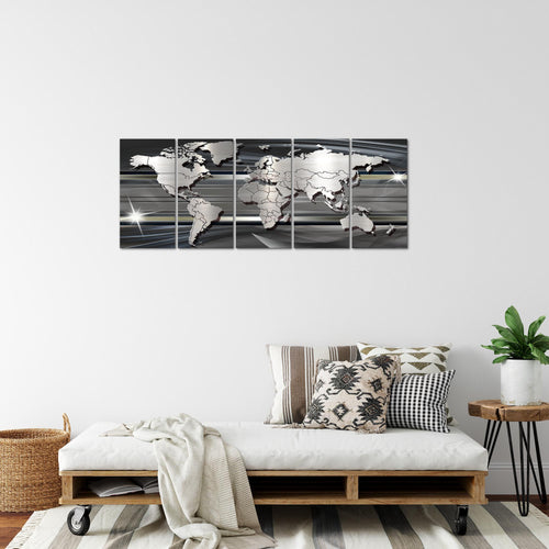 Runa Art Bild Weltkarte Wandbilder auf Vlies Leinwand 5 Teilig Wanddekoration Büro Wohnzimmer 107956a