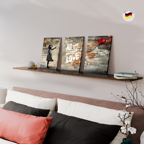 Novart Wandbilder Set Street Art - KOMPLETT AUFHÄNGFERTIG - Wohnzimmer Schlafzimmer Büro Deko - 3 Moderne Bilder Mädchen - N042035a