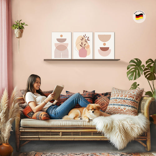 Novart Wandbilder Set Abstrakt - KOMPLETT AUFHÄNGFERTIG - Wohnzimmer Schlafzimmer Büro Deko - 3 Moderne Bilder Geometrie - N040435b
