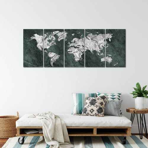 Runa Art Wandbild XXL Weltkarte Büro Wohnzimmer 200 x 80 cm Grün 5 Teilig - Made in Germany - 002955c