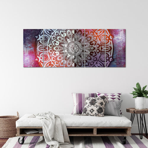 Runa Art Wandbild XXL Mandala Abstrakt Wohnzimmer Schlafzimmer 200 x 80 cm Lila Violett 5 Teilig - Made in Germany - 040155b