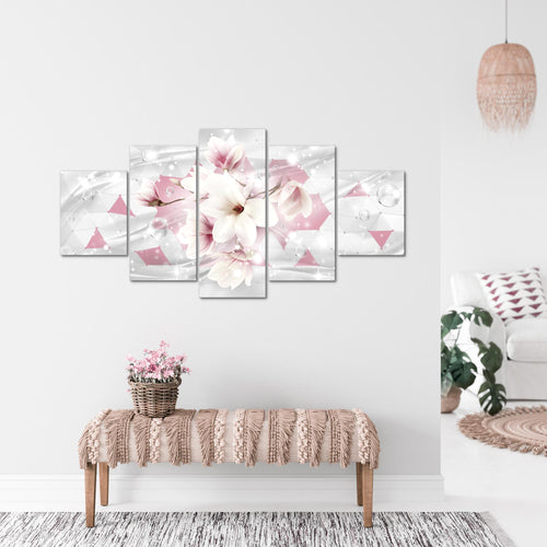 Runa Art - Bilder Blumen Magnolien 200 x 100 cm 5 Teilig XXL Wanddekoration Design Rosa 017051a