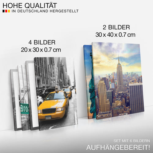 Novart Wandbilder Set New York NY USA - KEIN EXTRA RAHMEN BENÖTIGT -  Modern Deko  - Wohnzimmer Mädchen Teenager N001163a