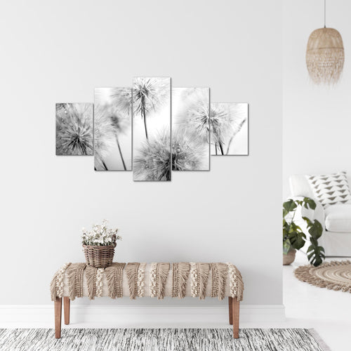 Runa Art Bild Wohnzimmer Schlafzimmer Blumen Pusteblumen 5 Teilig Natur Schwarz Weiss Wandbilder auf Vlies Leinwand 042053c
