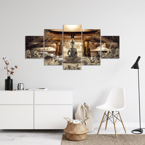 Runa Art - Bilder Feng Shui Buddha 200 x 100 cm 5 Teilig XXL Wanddekoration Design Braun 036451b
