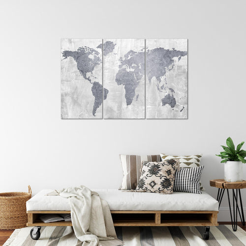Runa Art Wandbilder Weltkarte Bild XXL Büro Wohnzimmer Grau Landkarte Beton 120 x 80 cm 3 Teilig 104331c
