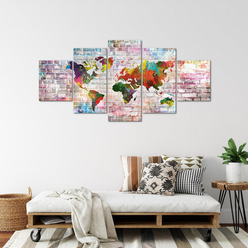 Runa Art - Bilder Weltkarte 200 x 100 cm 5 Teilig XXL Wanddekoration Design Bunt 106951a