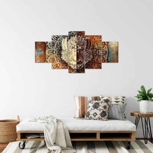Runa Art Bild Wohnzimmer Schlafzimmer Mandala Abstrakt 5 Teilig Kupfer Beige Braun Wandbilder auf Vlies Leinwand 040153a