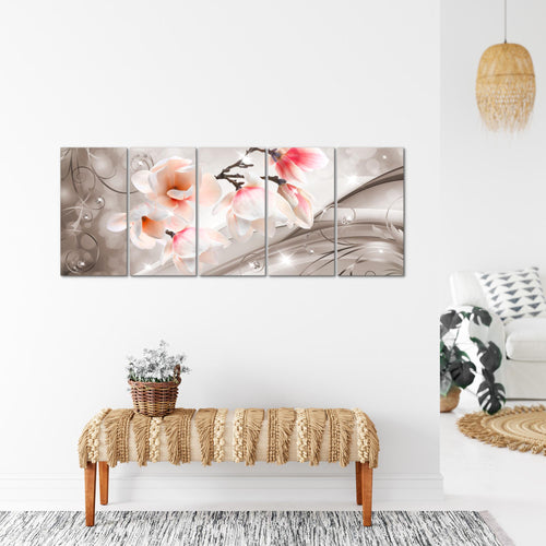 Runa Art Wandbild XXL Blumen Abstrakt Wohnzimmer Schlafzimmer 200 x 80 cm Beige Braun 5 Teilig - Made in Germany - 035355b