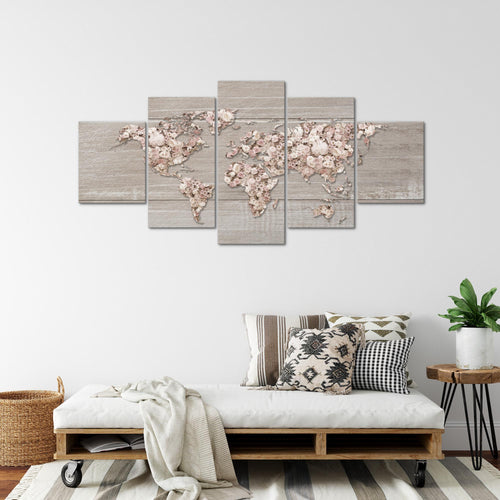 Runa Art - Bilder Weltkarte Blumen 200 x 100 cm 5 Teilig XXL Wanddekoration Design Beige Braun 023251c