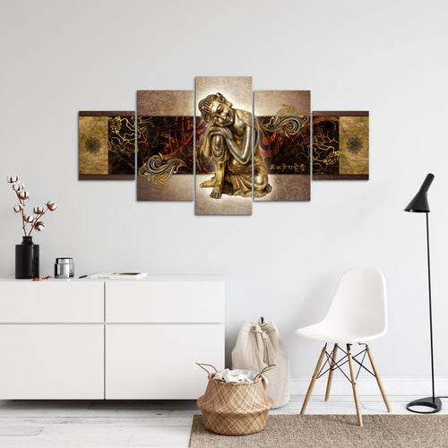 Runa Art - Bilder Buddha Zen 200 x 100 cm 5 Teilig XXL Wanddekoration Design Gold 041351a