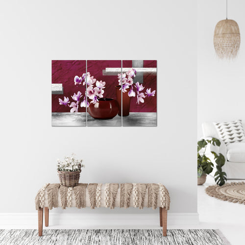 Runa Art Wandbilder Blumen Abstrakt Bild XXL Wohnzimmer Schlafzimmer Grau Rot Blumenvase 120 x 80 cm 3 Teilig 035231a
