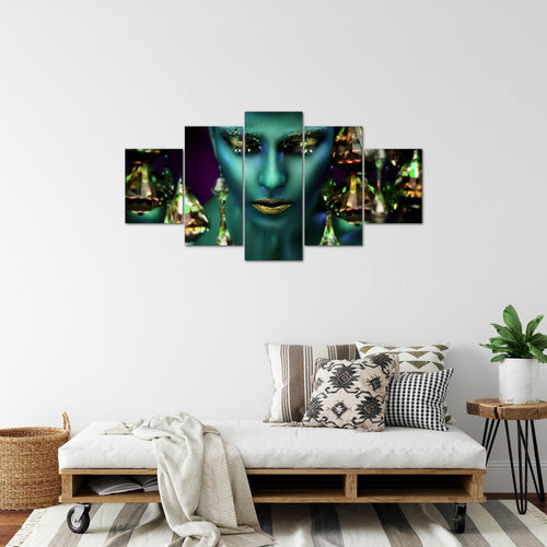 Runa Art Bild Wohnzimmer Schlafzimmer Frau Gesicht Lippen 5 Teilig Kosmetik Fashion Türkis Gold Wandbilder auf Vlies Leinwand 042153a