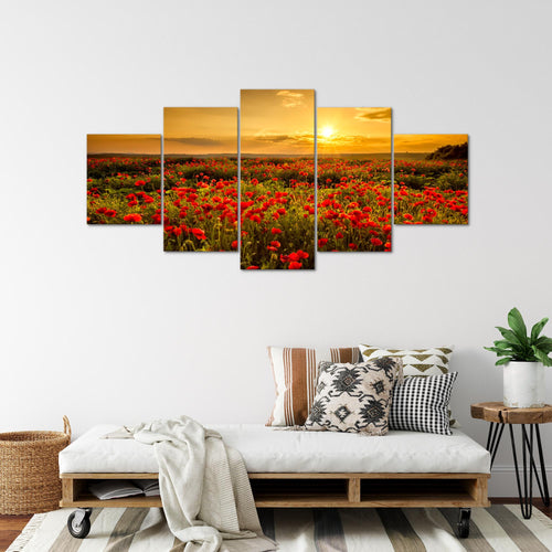 Runa Art - Bilder Mohnblumen 200 x 100 cm 5 Teilig XXL Wanddekoration Design Rot 043951a
