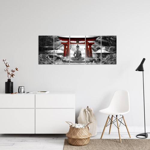 Runa Art Bild Feng Shui Buddha Wandbilder auf Vlies Leinwand 5 Teilig Wanddekoration Wohnzimmer Schlafzimmer 036456c