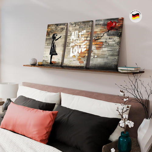 Novart Bilder Set Street Art - KEIN EXTRA RAHMEN BENÖTIGT - Wandbilder für Wohnzimmer Schlafzimmer Büro - 3 Teilig Deko Mädchen - N042036a