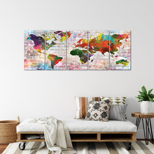 Runa Art Wandbild XXL Weltkarte Büro Wohnzimmer 200 x 80 cm Bunt 5 Teilig - Made in Germany - 106955a