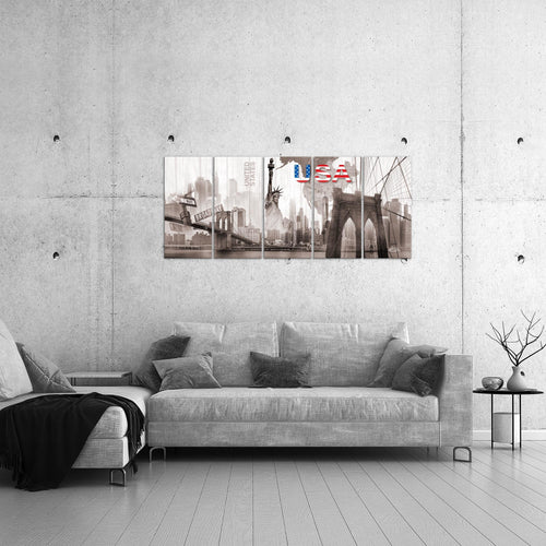 Runa Art Bild New York Wandbilder auf Vlies Leinwand 5 Teilig Wanddekoration Wohnzimmer Büro 034756b