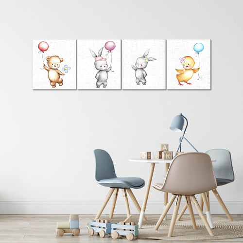 Runa Art Bilder Set 4 Teilig Kinderzimmer Tiere Wandbilder XXL Babyzimmer Spielzimmer 160 x 50 cm Weiß Bunt Modern 017846a