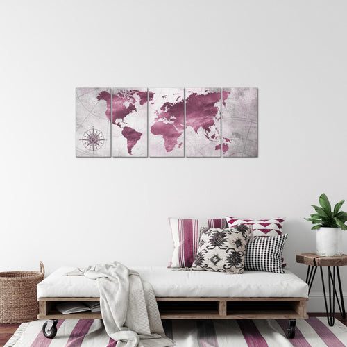 Runa Art Bild Weltkarte Wandbilder auf Vlies Leinwand 5 Teilig Wanddekoration Büro Wohnzimmer 026056b