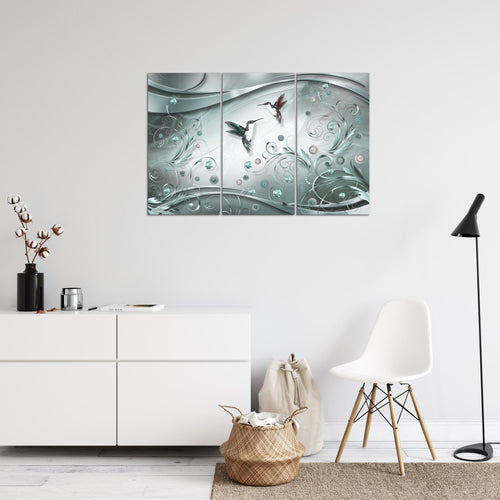 Runa Art Wandbilder Vintage Vogel Bild XXL Wohnzimmer Schlafzimmer Türkis Grau Abstrakt 120 x 80 cm 3 Teilig 038331b