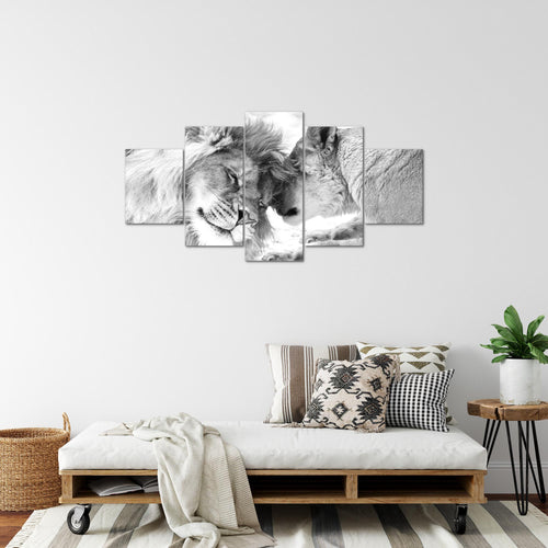 Runa Art Bild Wohnzimmer Schlafzimmer Löwen Liebe 5 Teilig Löwen Familie Schwarz Weiss Wandbilder auf Vlies Leinwand 002153c