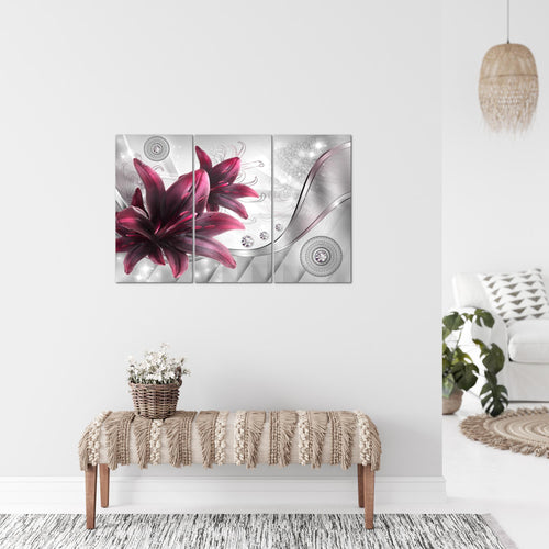 Runa Art Wandbilder Blumen Lilien Bild XXL Wohnzimmer Schlafzimmer Grau Rot Abstrakt 120 x 80 cm 3 Teilig 036831a