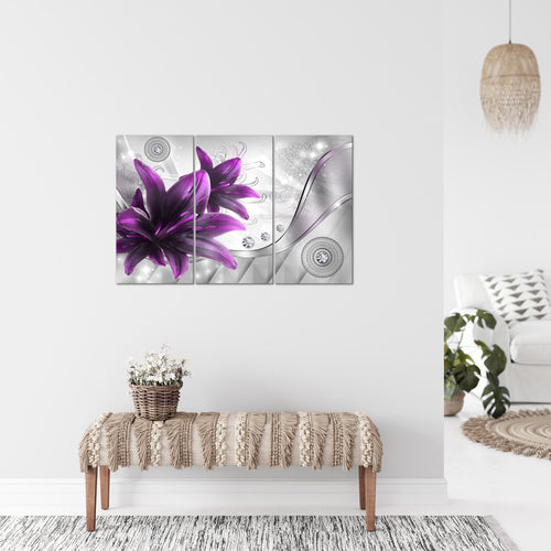 Runa Art Wandbilder Blumen Lilien Bild XXL Wohnzimmer Schlafzimmer Grau Violett Abstrakt 120 x 80 cm 3 Teilig 036831b