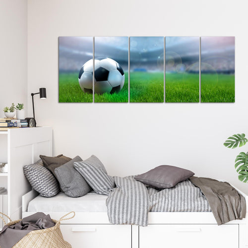 Runa Art Wandbild XXL Fussball Wohnzimmer Schlafzimmer 200 x 80 cm Grau 5 Teilig - Made in Germany - 402455a