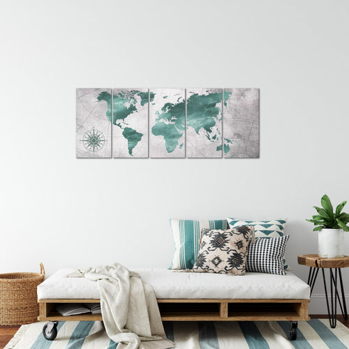 Runa Art Bild Weltkarte Wandbilder auf Vlies Leinwand 5 Teilig Wanddekoration Büro Wohnzimmer 026056c