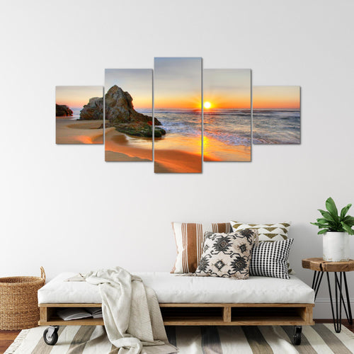 Runa Art - Bilder Landschaft 200 x 100 cm 5 Teilig XXL Wanddekoration Design Küste Orange 609551a