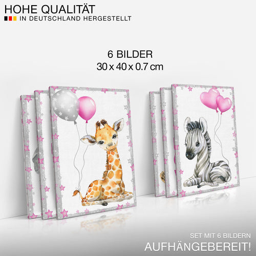 Novart Wandbilder - KEIN EXTRA RAHMEN BENÖTIGT - Kinderzimmer Mädchen - Bilder Modern Tiere - Afrika Rosa - N016665a