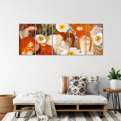 Runa Art Wandbild XXL Collage Gustav Klimt Wohnzimmer 200 x 80 cm Rot 5 Teilig - Made in Germany - 018555a